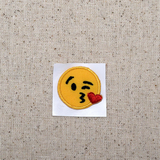 1" Smiling Face - Blowing Kiss on Cheek, Iron on Patch