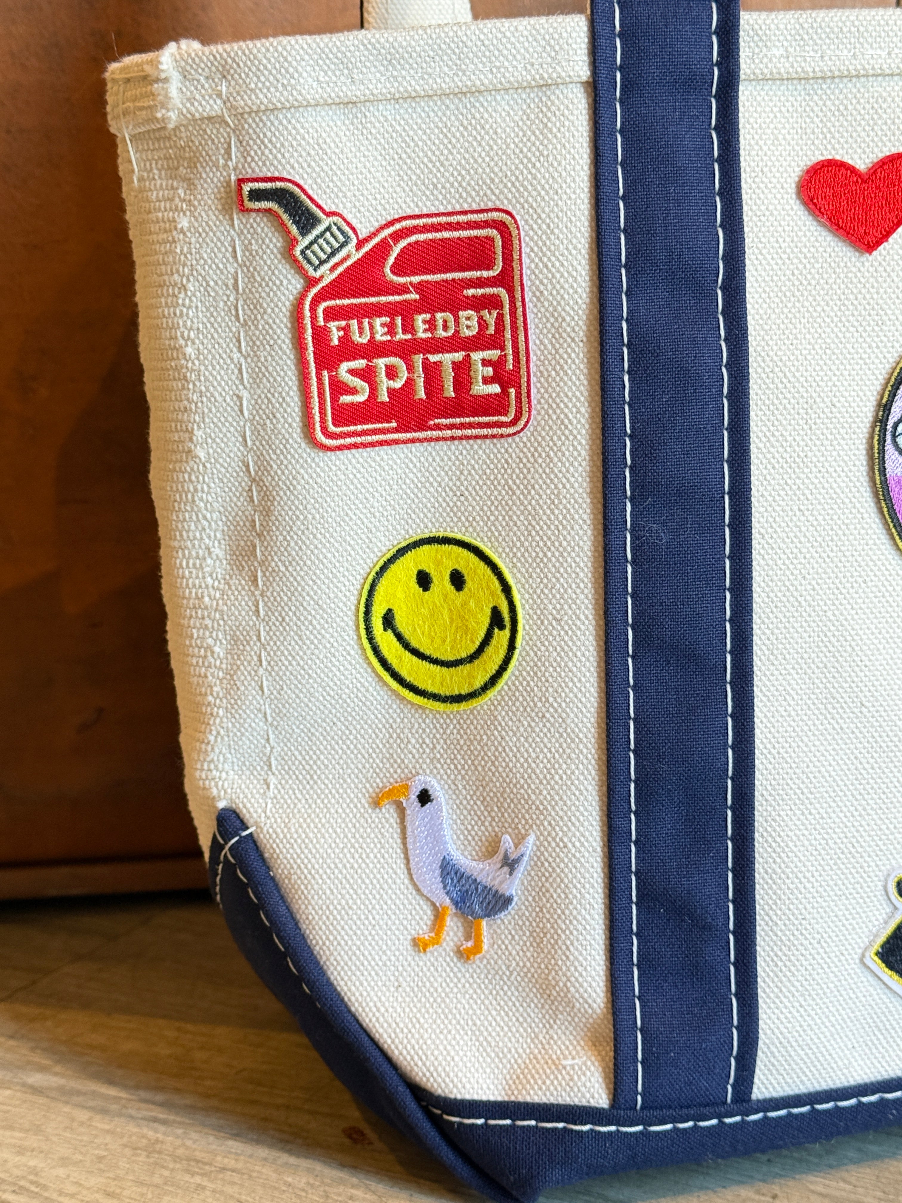 One of a Kind Upcycled LL Bean Boat and Tote (small) with Patches