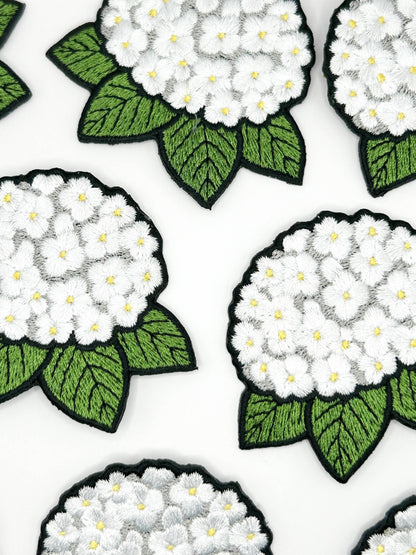 White Hydrangea Embroidered Patch