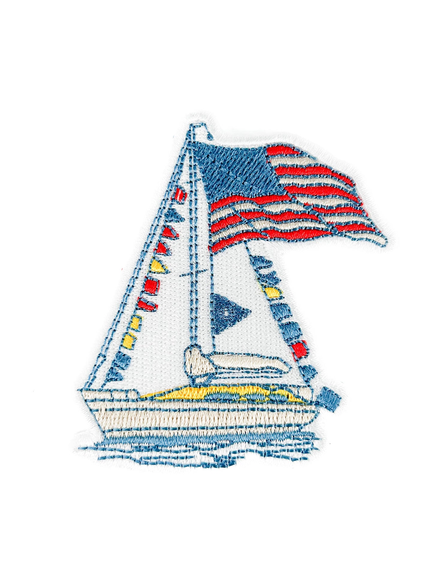 Sailboat Patch with American Flag | Nautical Embroidered 