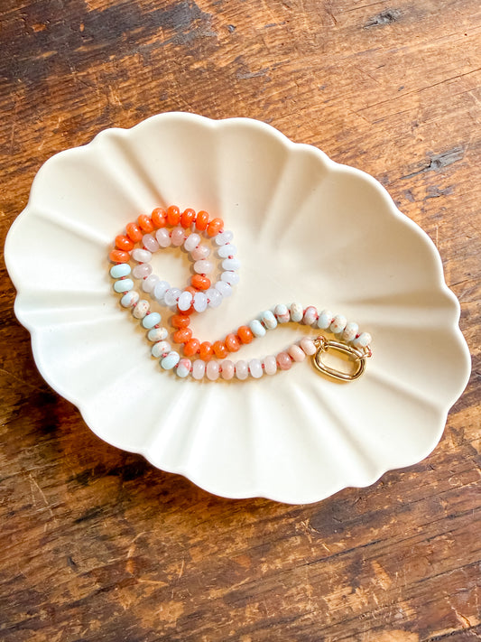 Jasper Hand Knotted Necklace with Charm Holder Clasp- Terra Rose