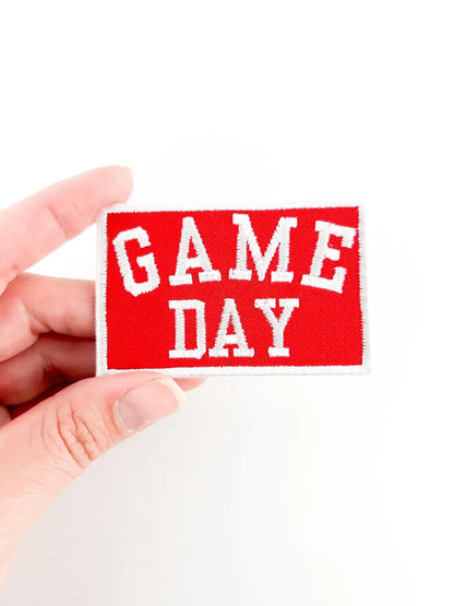 Red Game Day Embroidered Iron-On Patch Football Tailgate