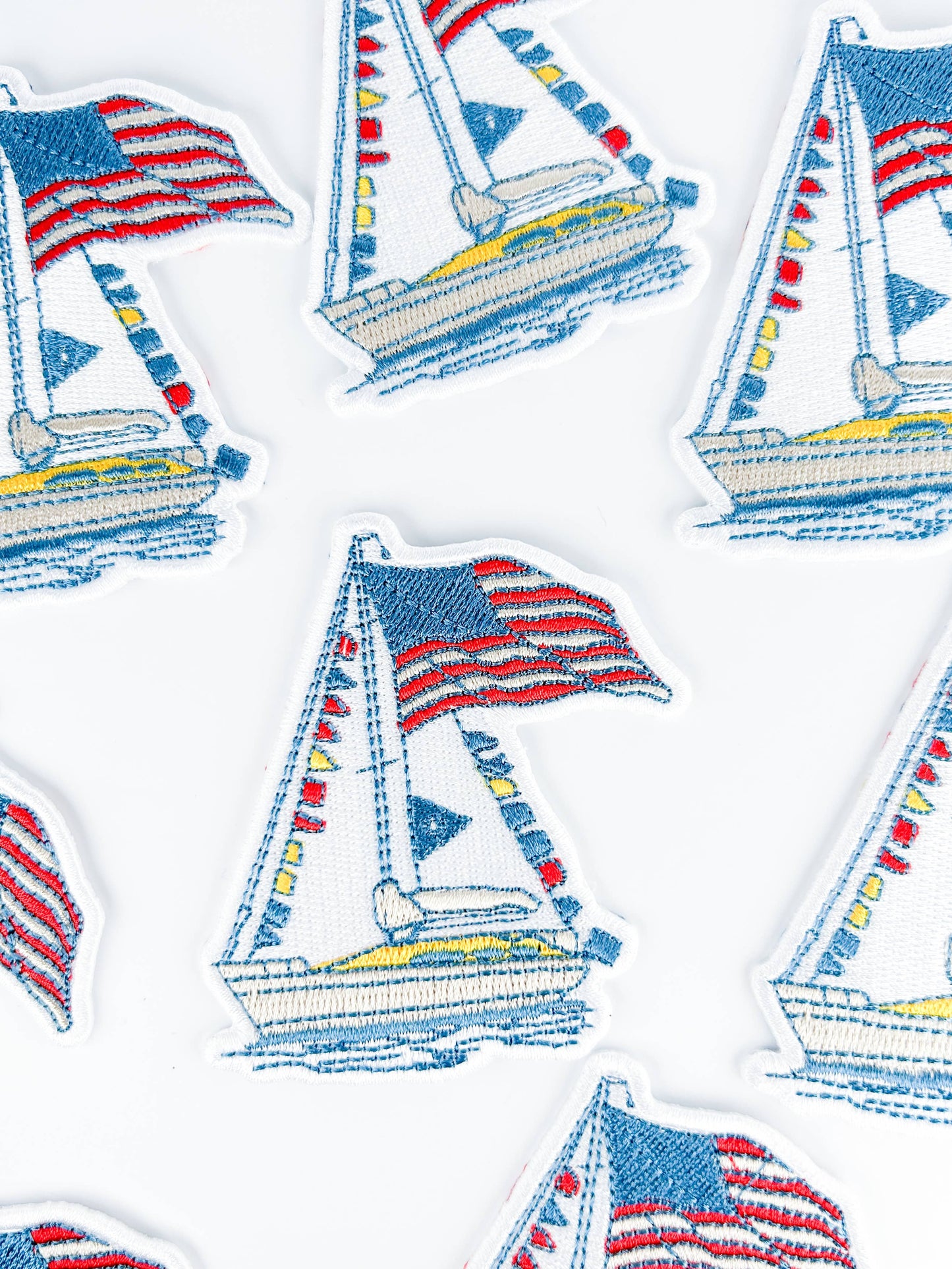 Sailboat Patch with American Flag | Nautical Embroidered 