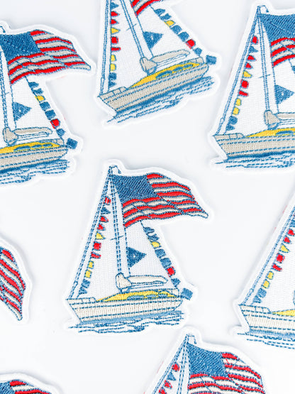 Sailboat Patch with American Flag | Nautical Embroidered 