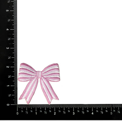 Pink Striped Bow, Coquette, Embroidered Iron on Patch
