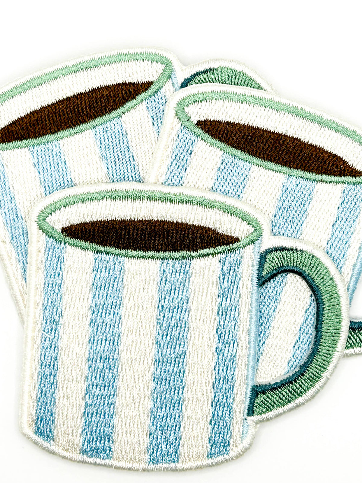 Striped Coffee Mug Embroidered Patch Iron On Cute Camp