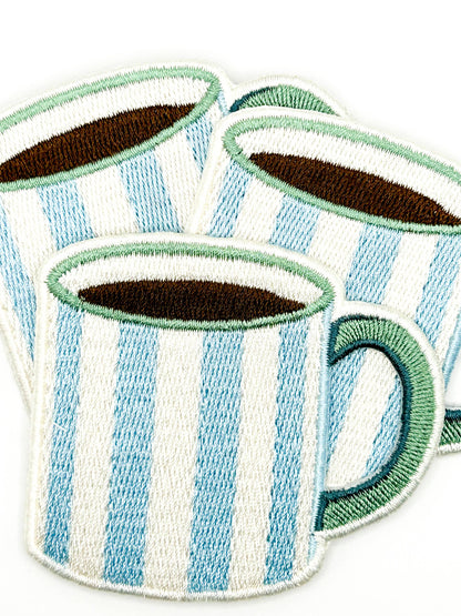 Striped Coffee Mug Embroidered Patch Iron On Cute Camp
