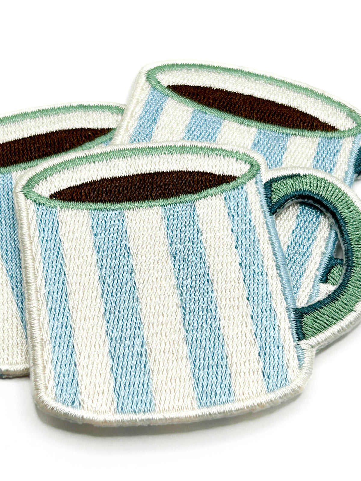 Striped Coffee Mug Embroidered Patch Iron On Cute Camp