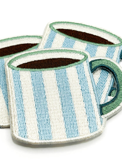 Striped Coffee Mug Embroidered Patch Iron On Cute Camp