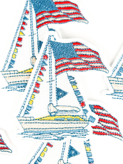 Sailboat Patch with American Flag | Nautical Embroidered 