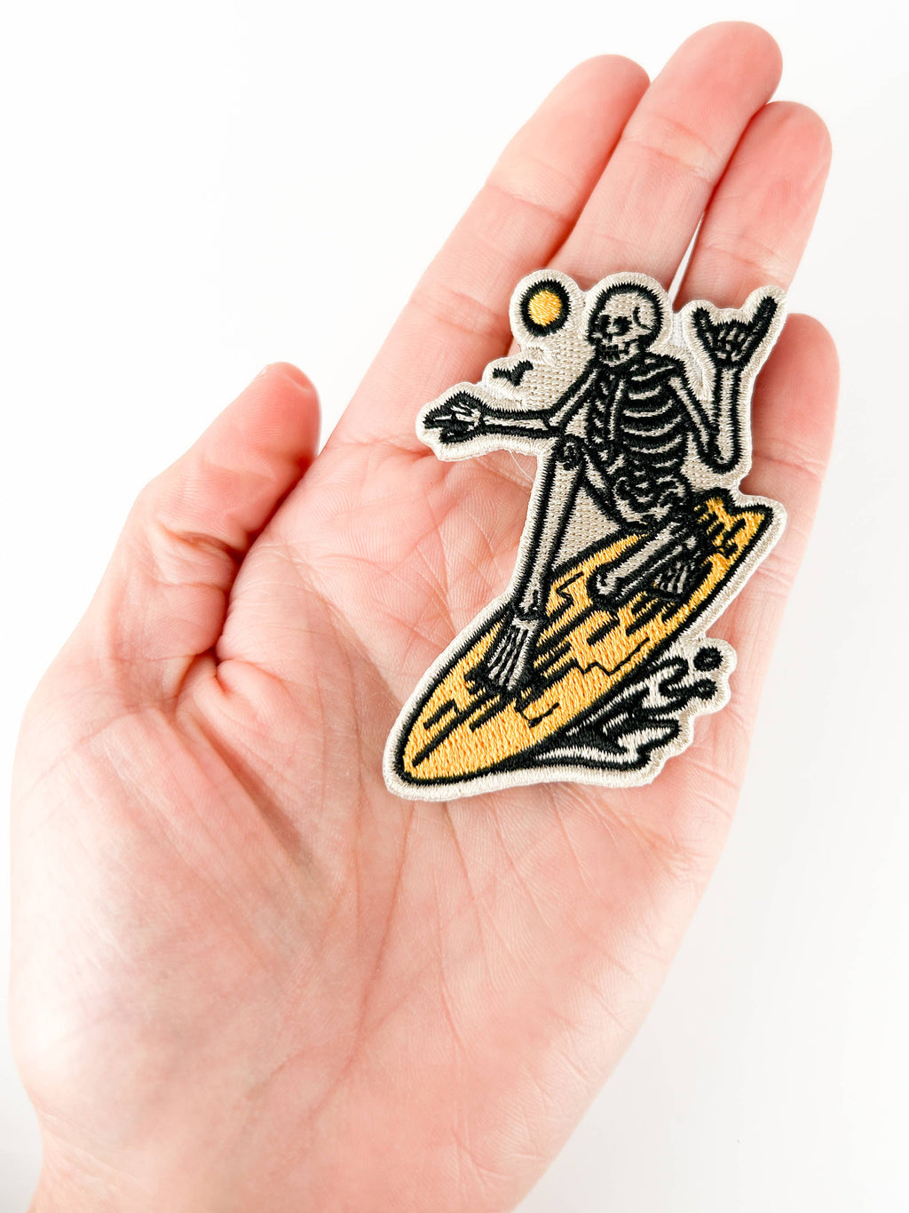 Skeleton Surfer Embroidered Patch | Surfing Iron On Patch