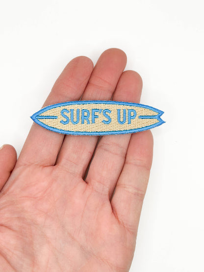 Surf’s Up Embroidered Patch – Surfboard Patch, Coastal Quote