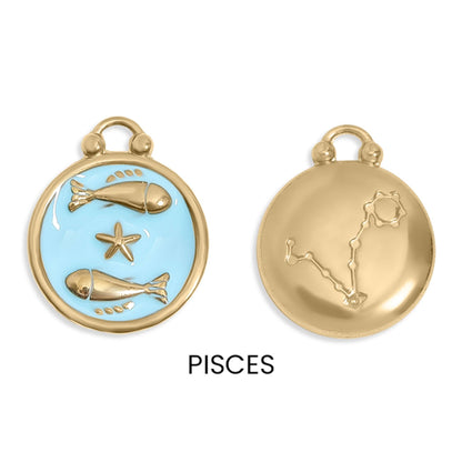 Zodiac Sign Charm Pendants- 18k Gold Filled with Colorful Enamel