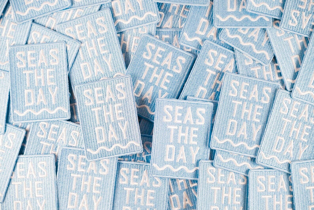 Seas The Day Embroidered Iron-On Patch Beach Nautical Coast