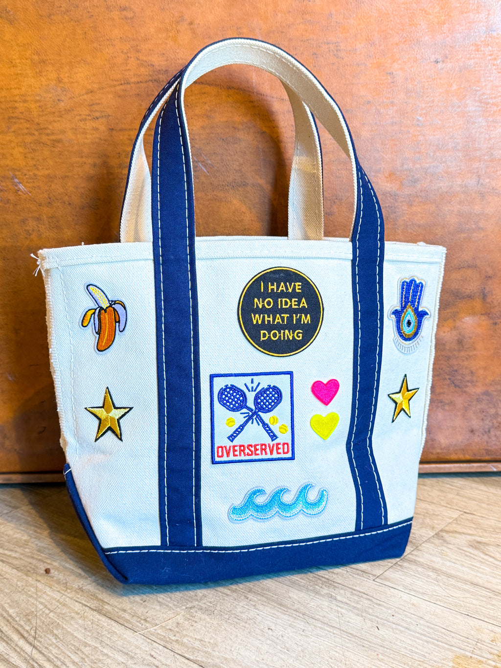 One of a Kind Upcycled LL Bean Boat and Tote (small) with Patches