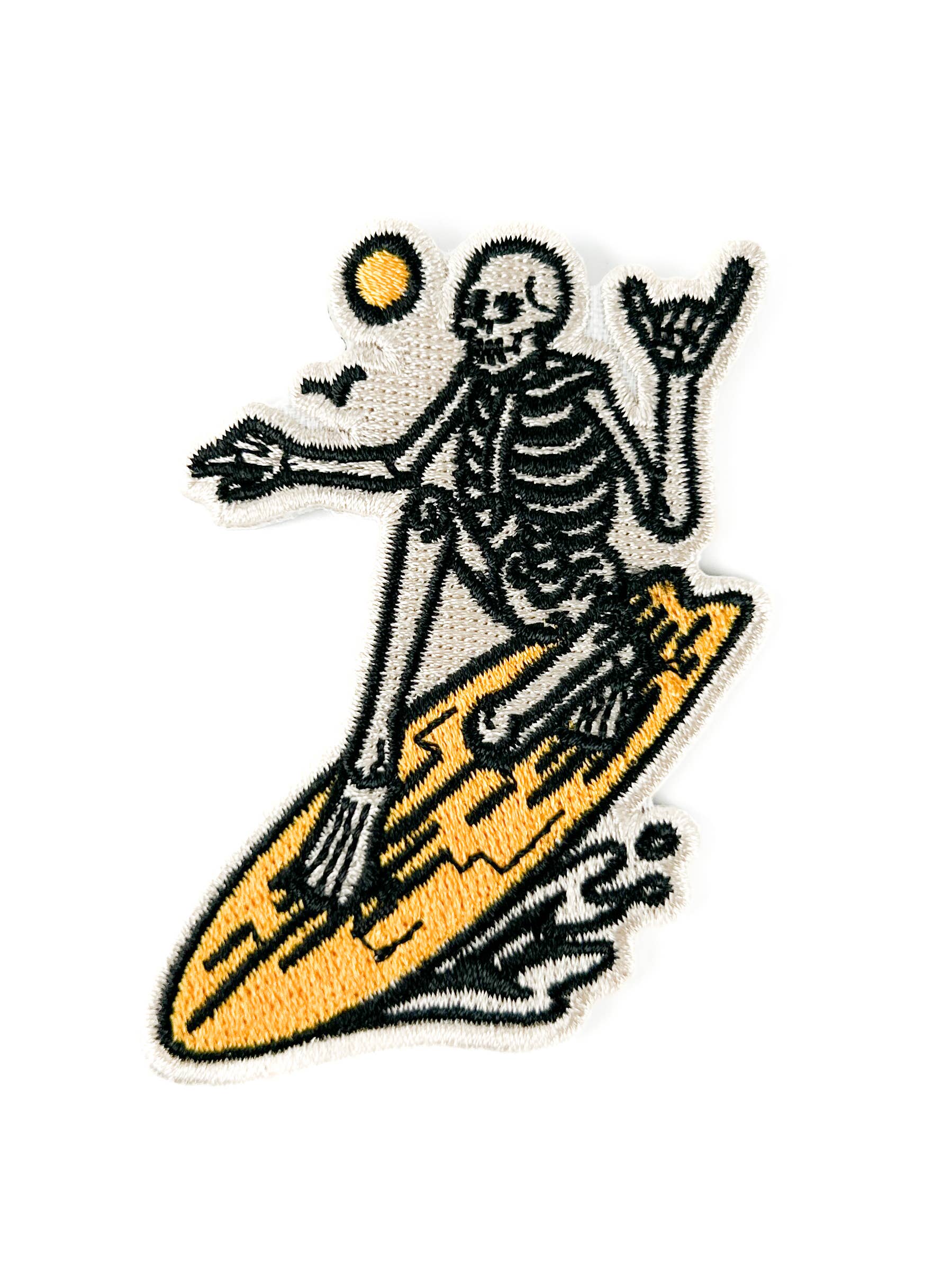 Skeleton Surfer Embroidered Patch | Surfing Iron On Patch