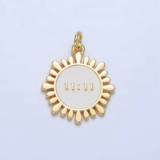 24K Gold Filled "11:11" Angel Number White Enamel Celestial Sun