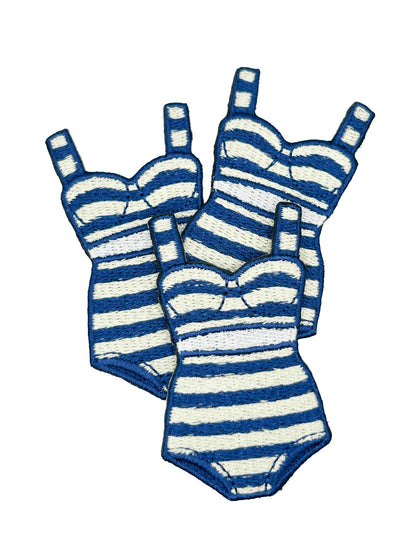 Preppy Striped Bikini, Navy Cream Coastal Swimsuit Iron On Patch