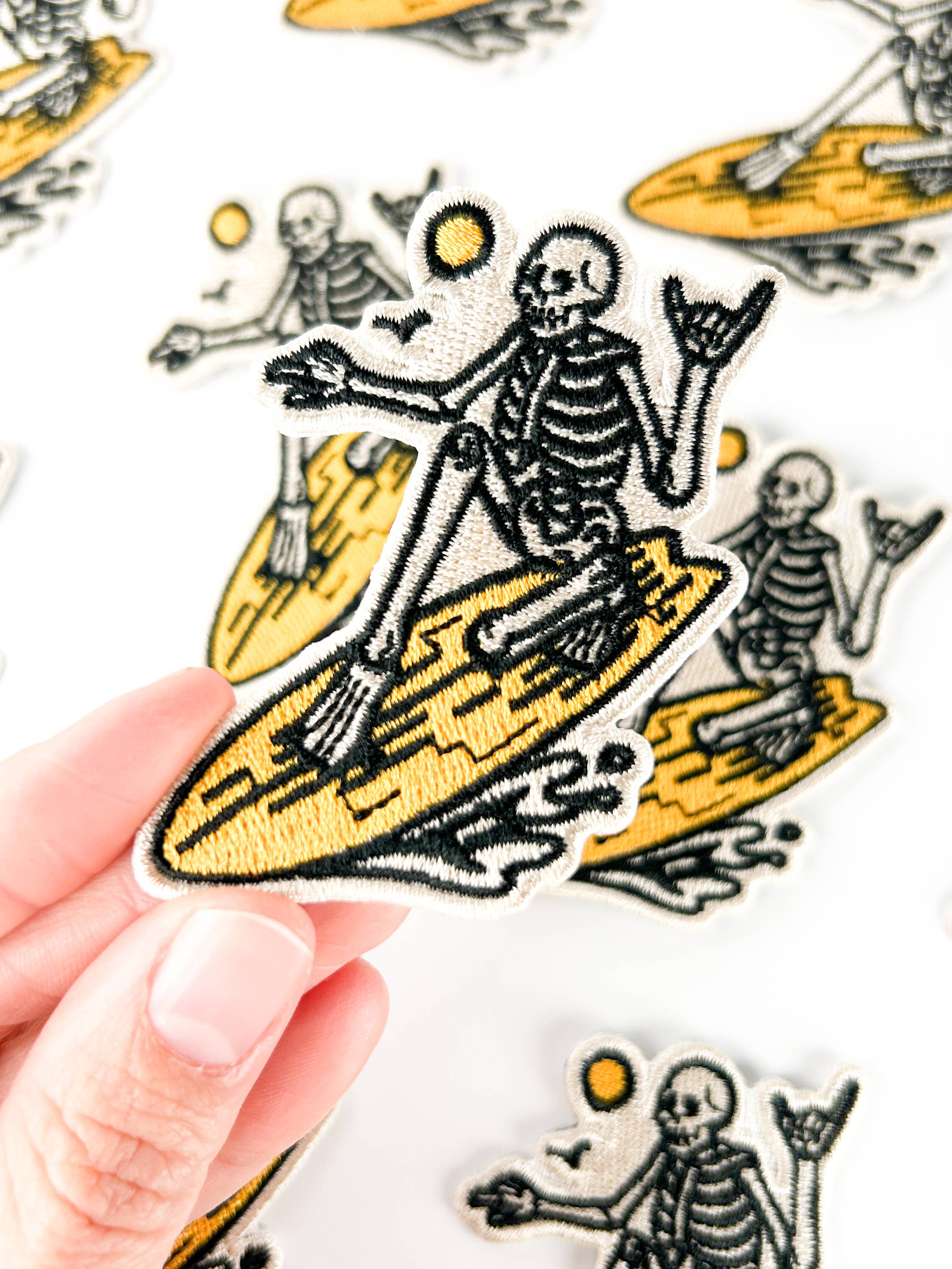 Skeleton Surfer Embroidered Patch | Surfing Iron On Patch