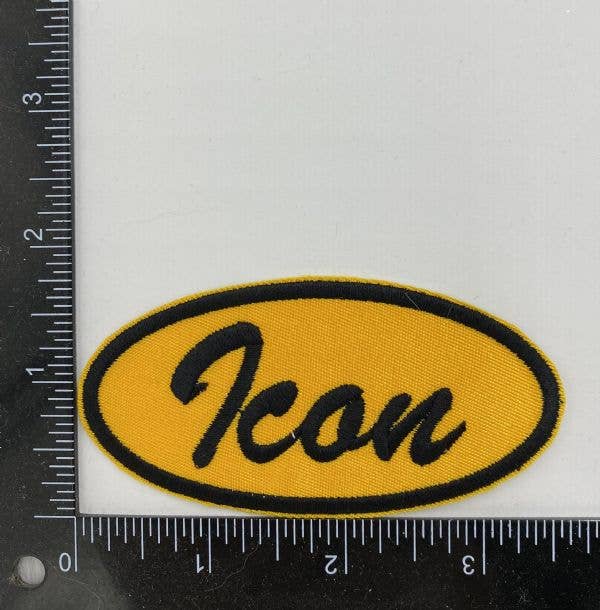 Icon in Oval, Gold and Black, Embroidered Iron on Patch