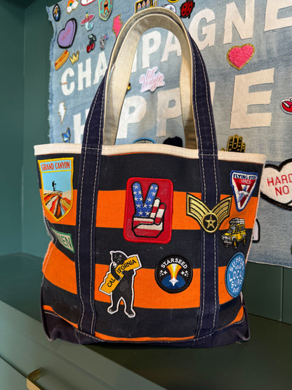 The Wrangler Vintage LL Bean Boat & Tote Medium Orange and Navy Rugby Stripes