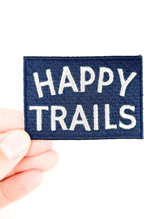 Happy Trails Embroidered Iron-On Patch in Navy & White