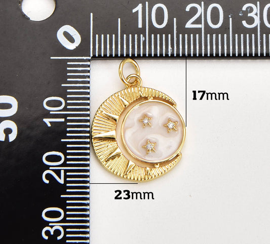 Gold Filled White Enamel Sun Moon Celestial Charm