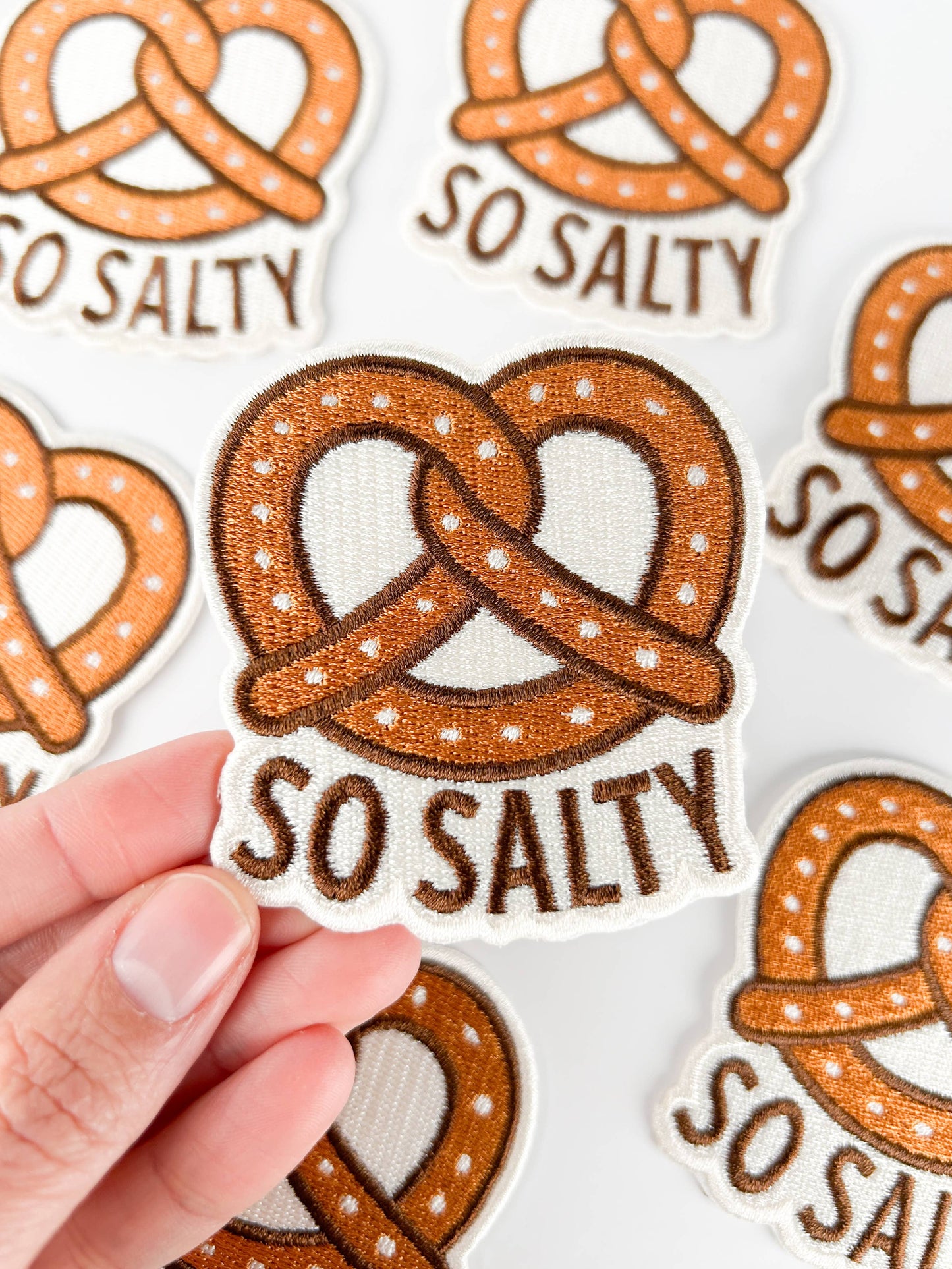 So Salty Embroidered Patch Funny Pretzel Iron On Totes Snack