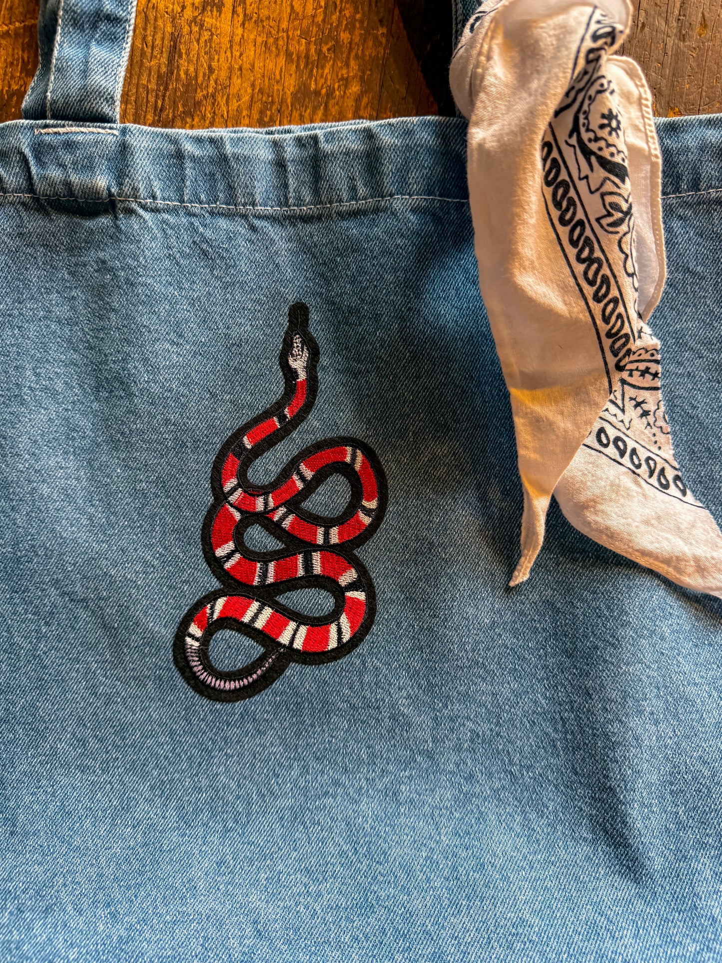 Snake Denim Tote Bag