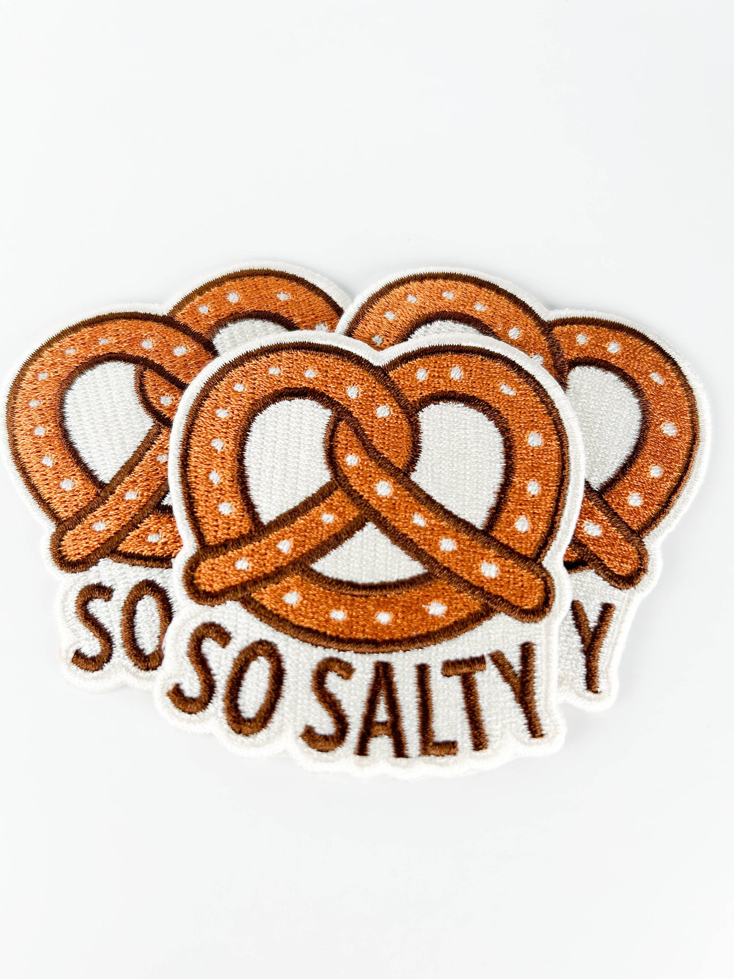 So Salty Embroidered Patch Funny Pretzel Iron On Totes Snack