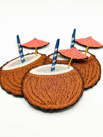 Coconut Drink Embroidered Patch Tropical Vacation Summer