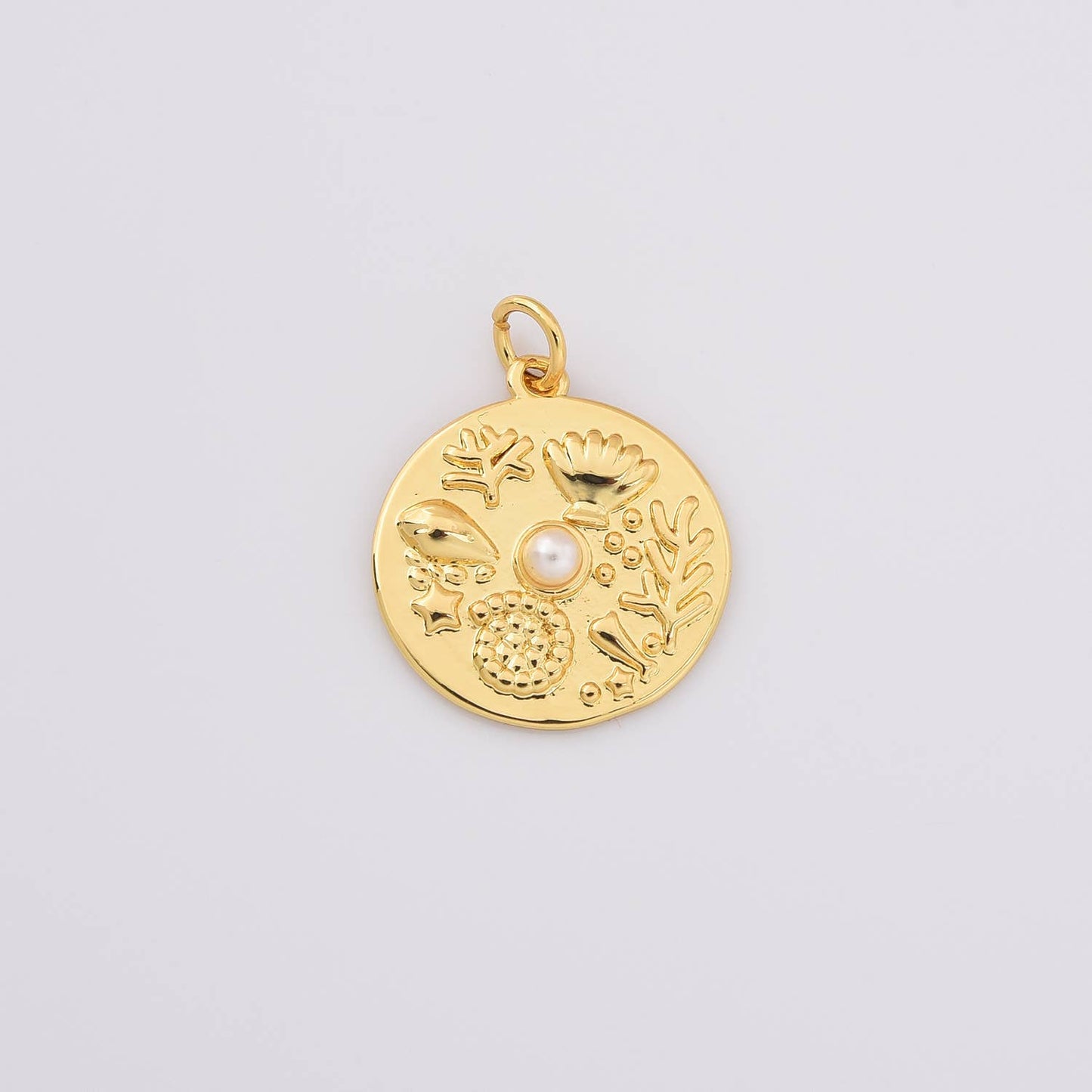 Gold Filled Ocean Medallion Charm with Pearl