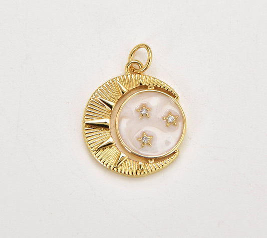Gold Filled White Enamel Sun Moon Celestial Charm