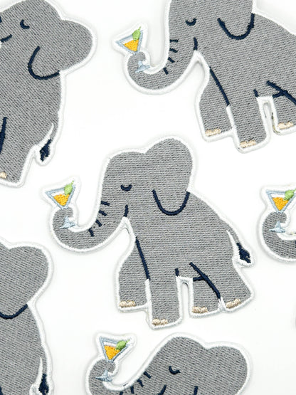 Elephant Cocktail Embroidered Patch Martini Happy Hour Fun