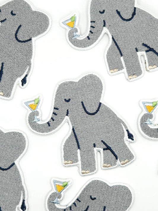 Elephant Cocktail Embroidered Patch Martini Happy Hour Fun