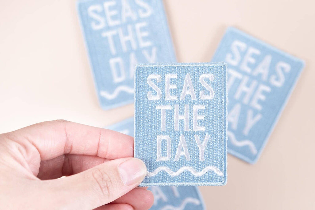 Seas The Day Embroidered Iron-On Patch Beach Nautical Coast