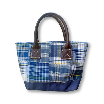 Vintage Y2K LL Bean Leather Handle Blue Madras Mini Tote