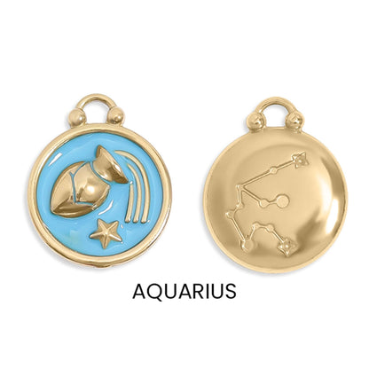 Zodiac Sign Charm Pendants- 18k Gold Filled with Colorful Enamel