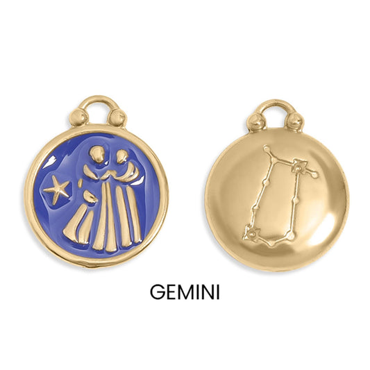 Gemini 18K Gold PVD Stainless Steel Epoxy Filled Zodiac Charm Pendant