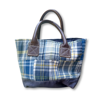 Vintage Y2K LL Bean Leather Handle Mini Blue Madras Tote II