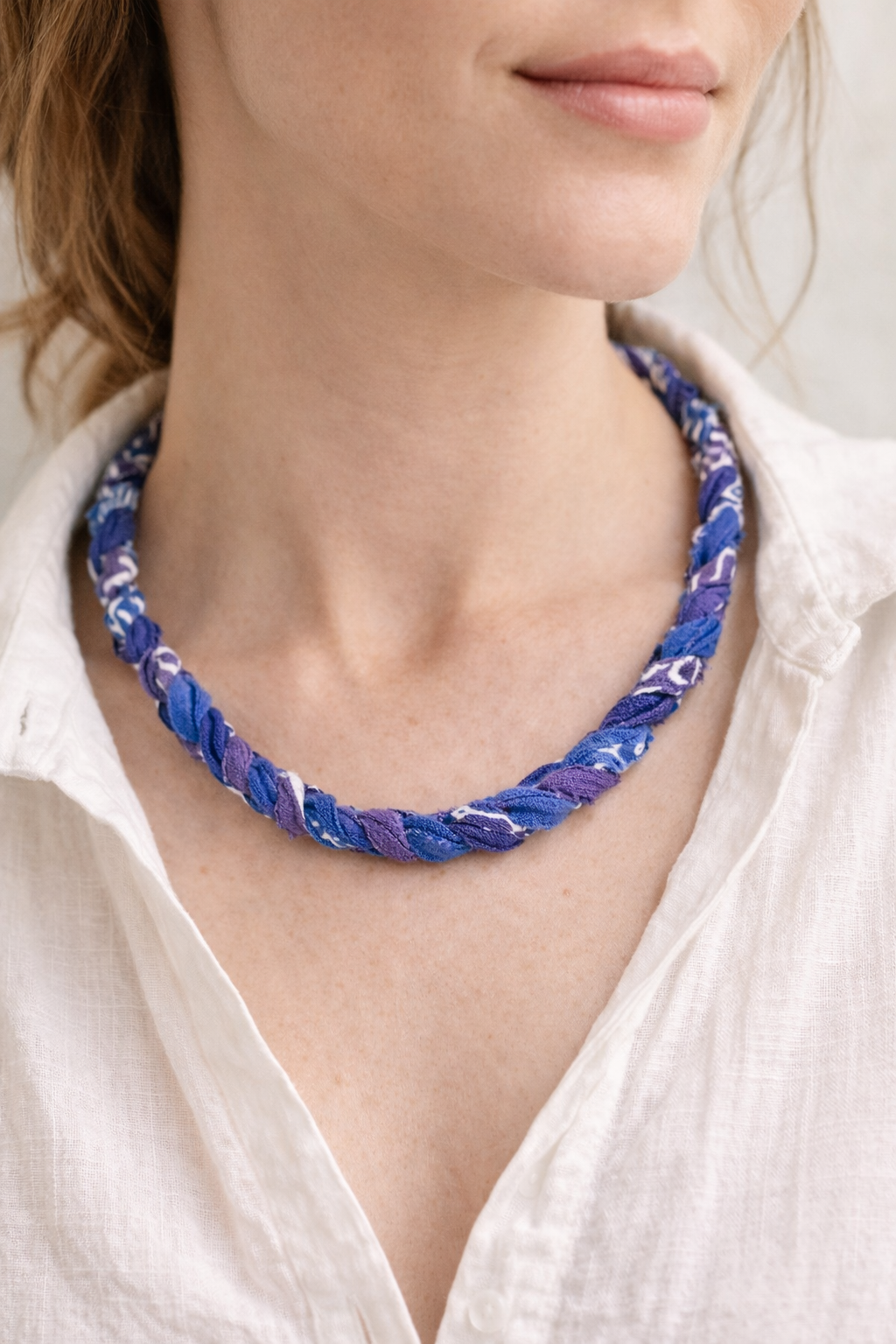 Braided Bandana Necklace- Blue Moon