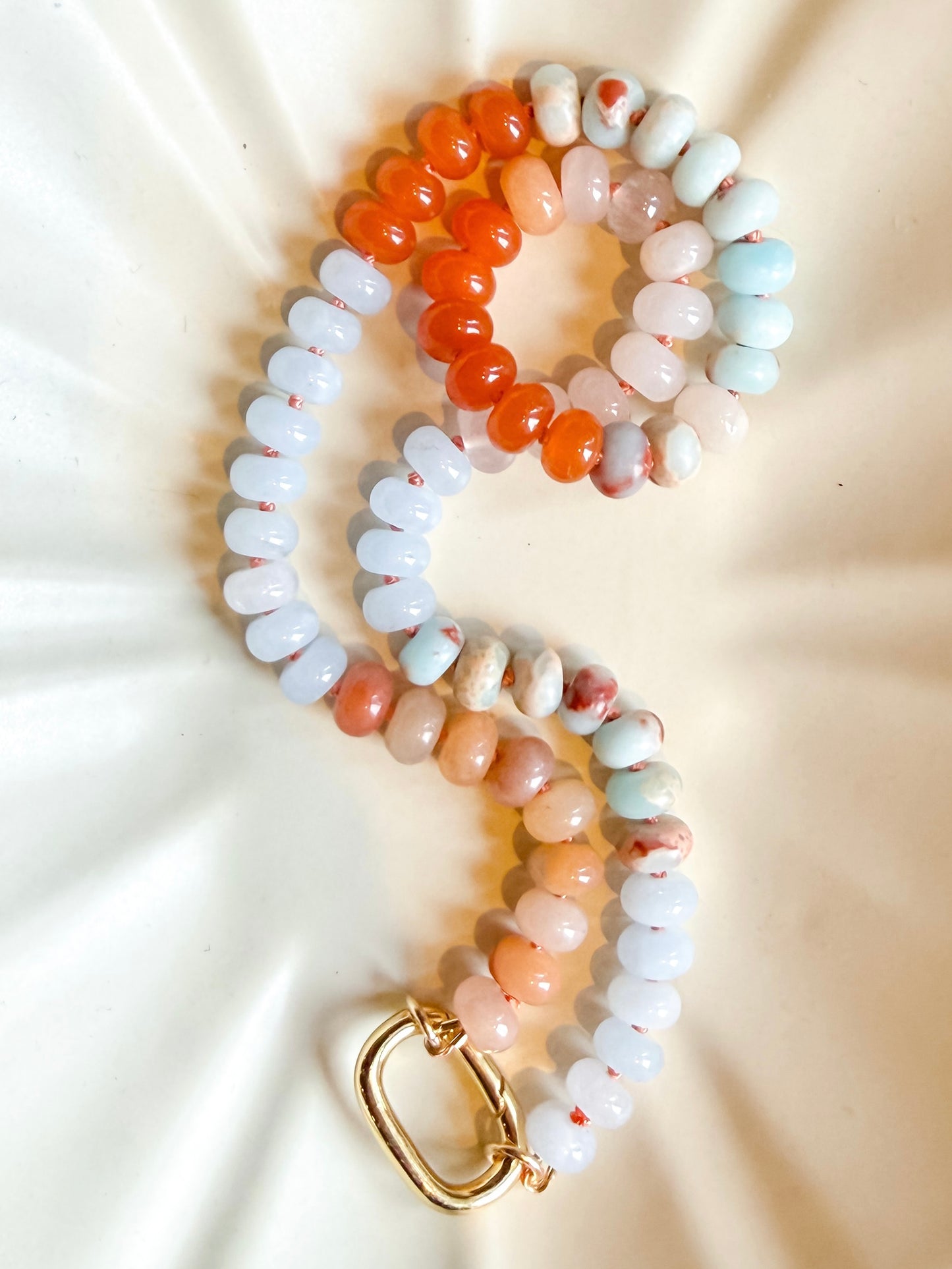 Jasper Hand Knotted Necklace with Charm Holder Clasp- Sunset Trail