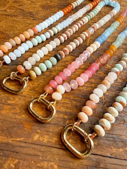 Rainbow Agate Hand Knotted Necklace with Charm Holder Clasp