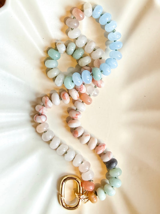 Amazonite Hand Knotted Necklace with Charm Holder Clasp