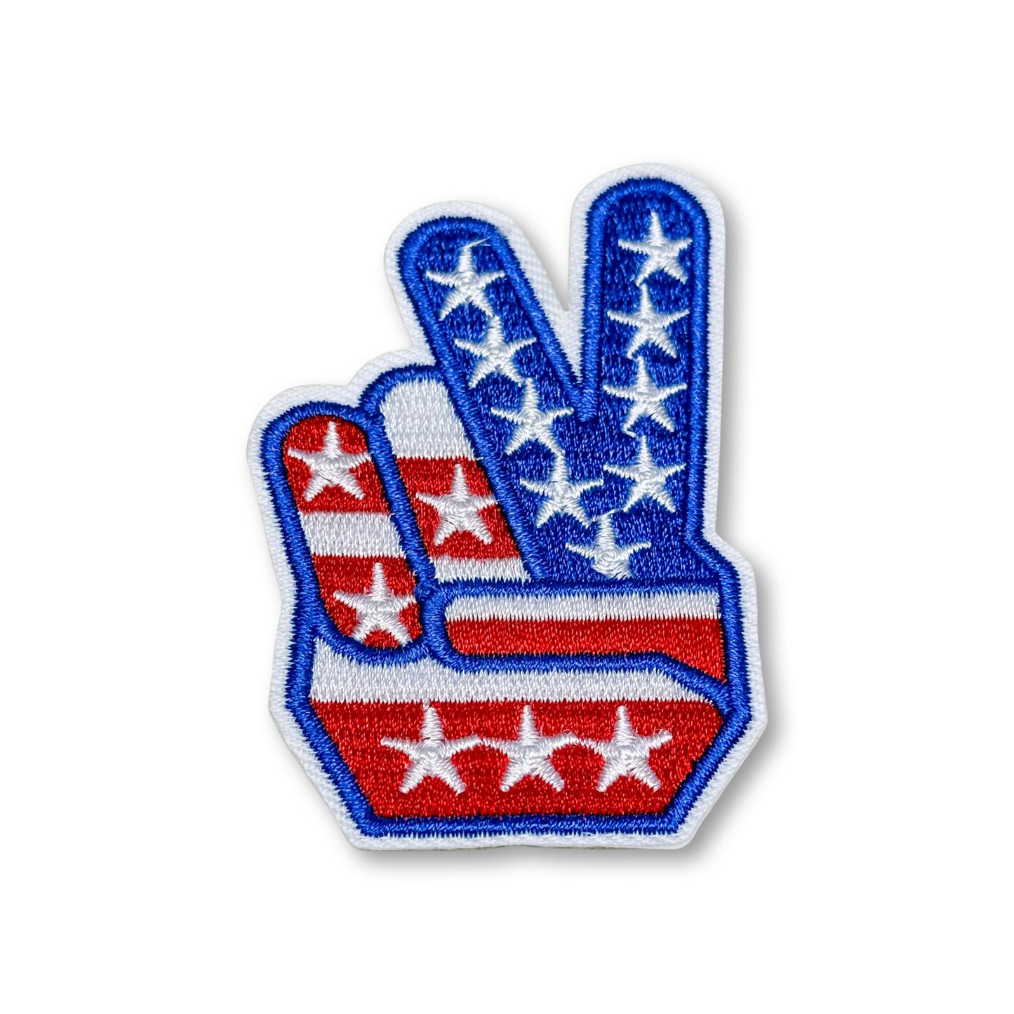 Peace sign hand with American flag colors on white background 