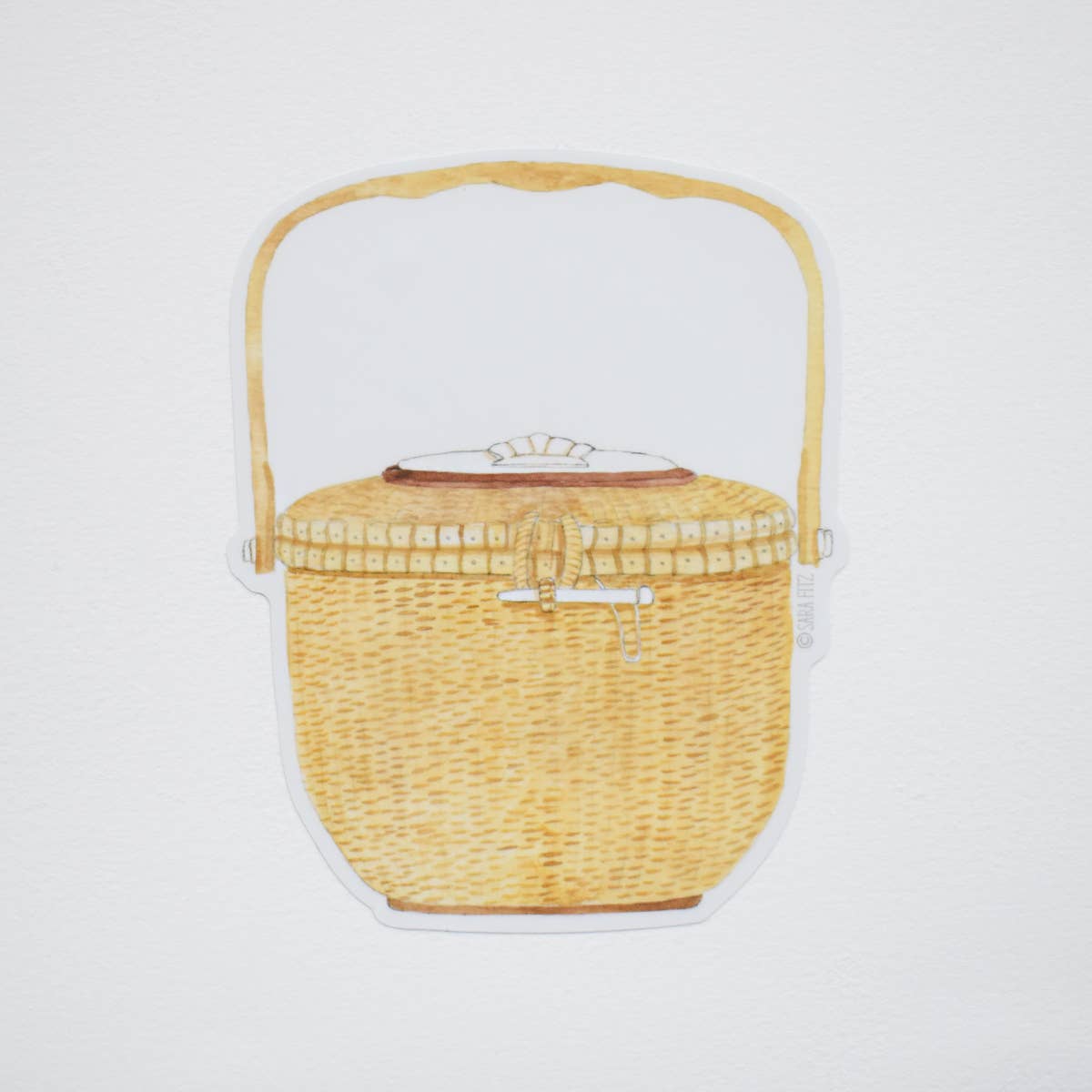 nantucket basket sticker with a handle on a white background