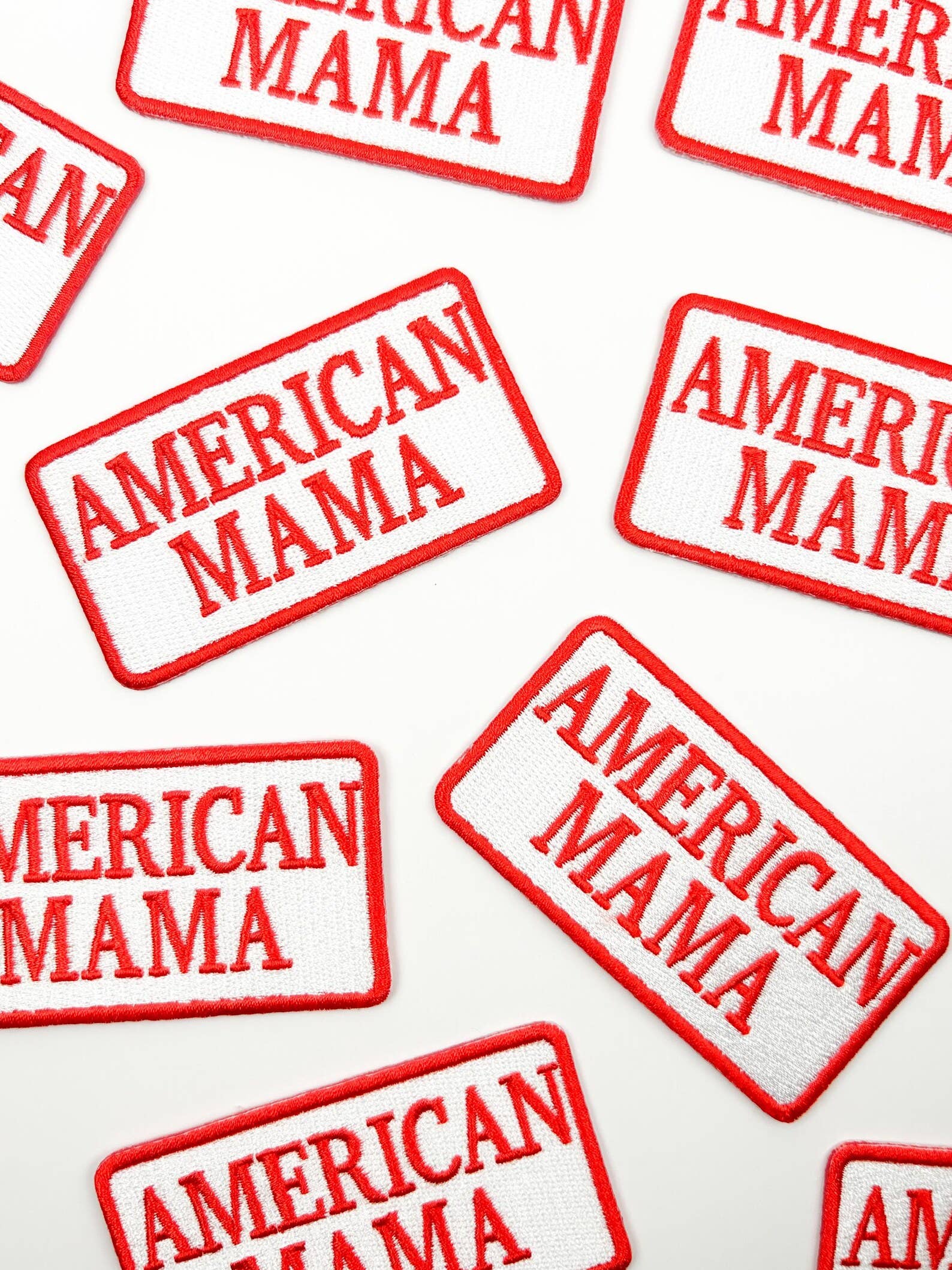 Red and white American mama patch