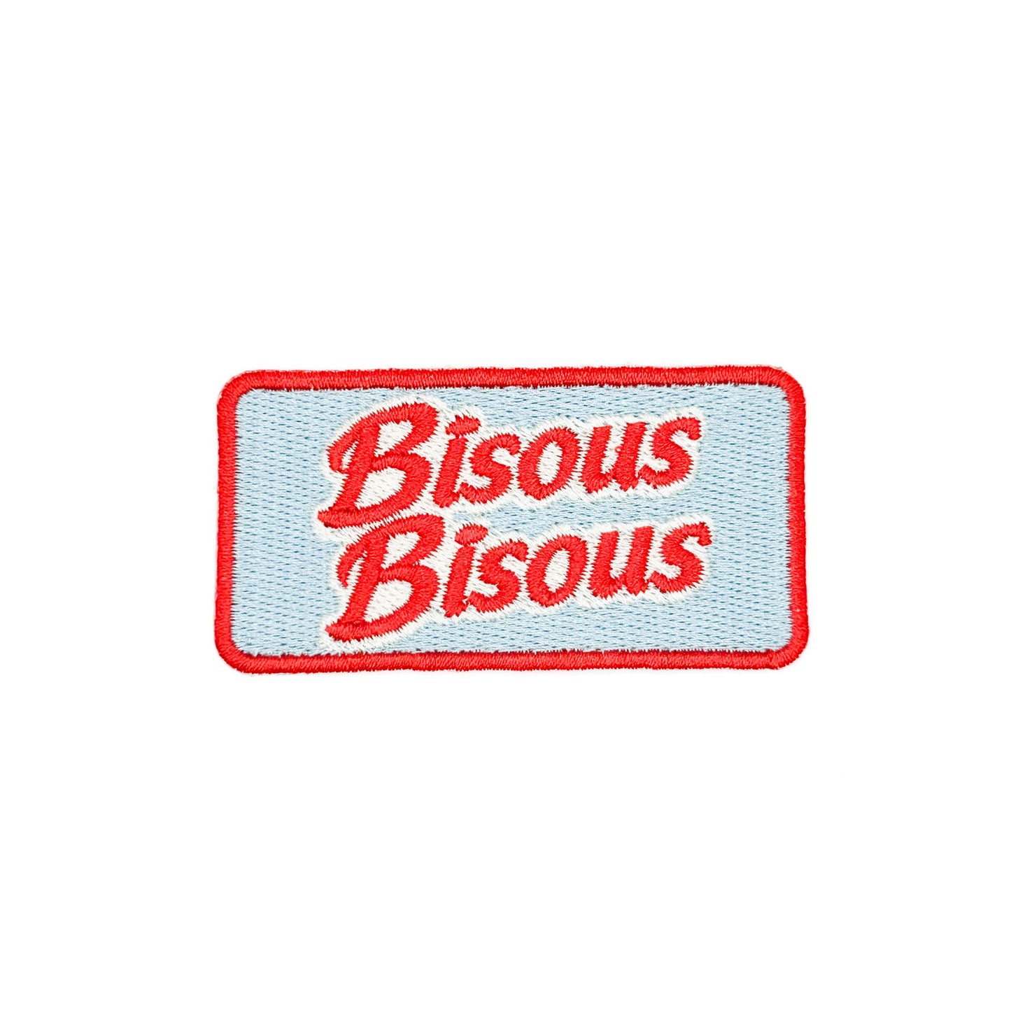 Rectangular patch with 'Bisous Bisous' text on a white background