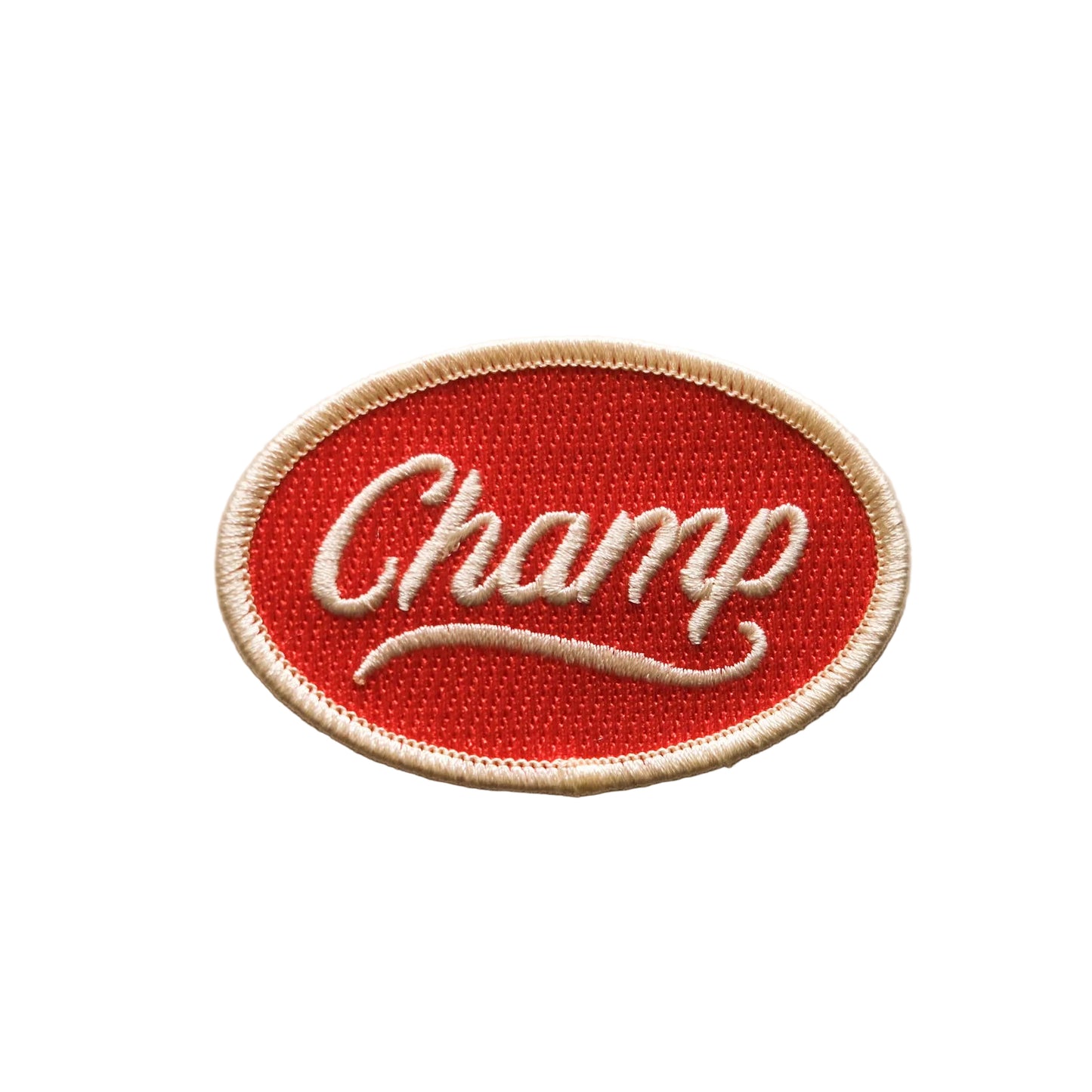 Red patch with 'Champ' text on a light gray background