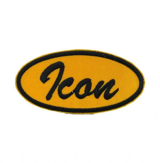 Yellow oval patch with 'Icon' text on a white background